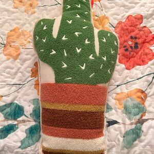 C&C CALIFORNIA Cactus Plush Pillow - Green & Multicolor Striped Pot